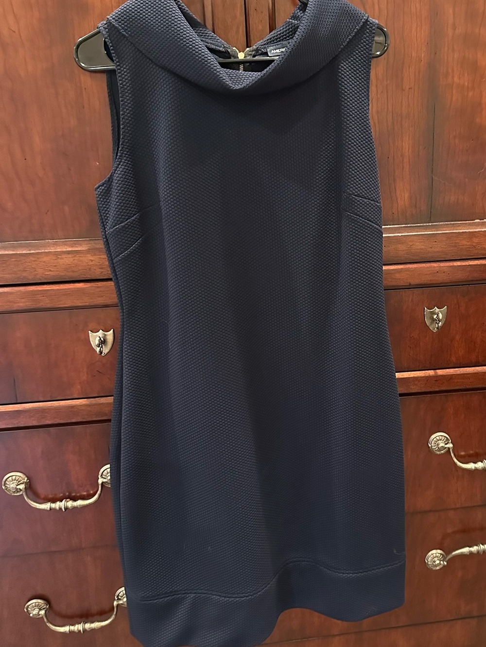 American Living Navy Textured Cowl Neck Mini Dress